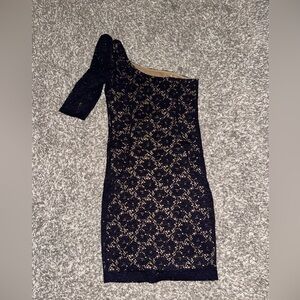 Elegant Blue Mystic Floral Lace Lace One-Shoulder Dress